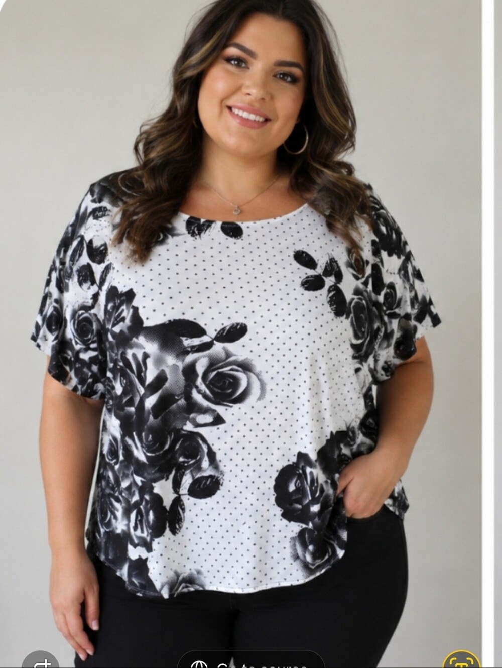 Torrid 3X Black White Floral Polka Dot Blouse Strappy Back Plus Size Top